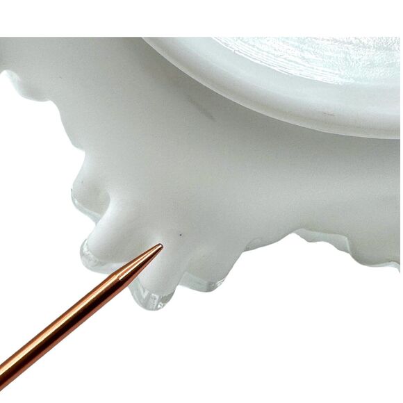 Vintage Fenton Silver Crest Bridal Basket White Ruffled Clear Edges Handle Large - Picture 11 of 16